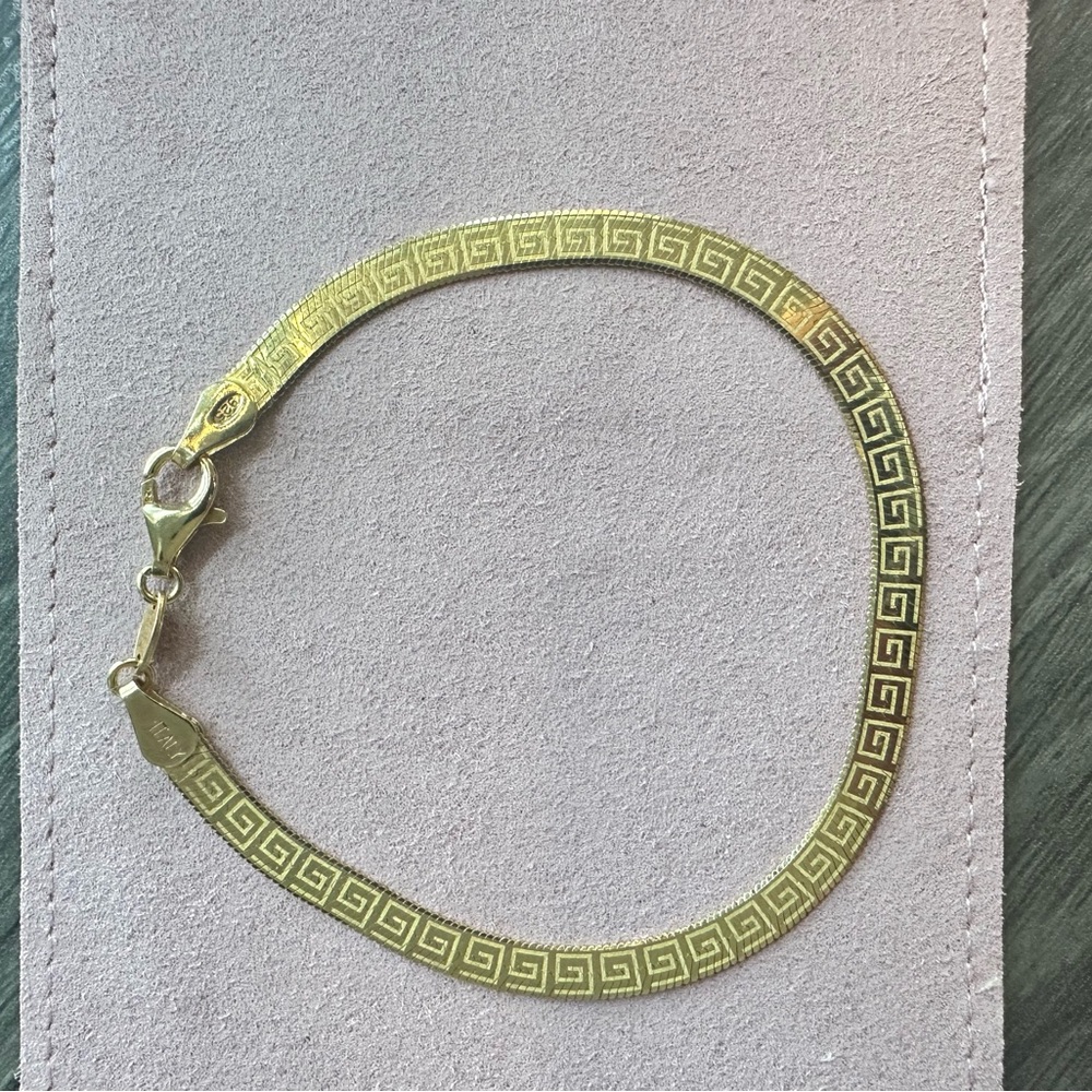 Italian Gold Over 925 Greek Key/Herringbone Reversible Bracelet